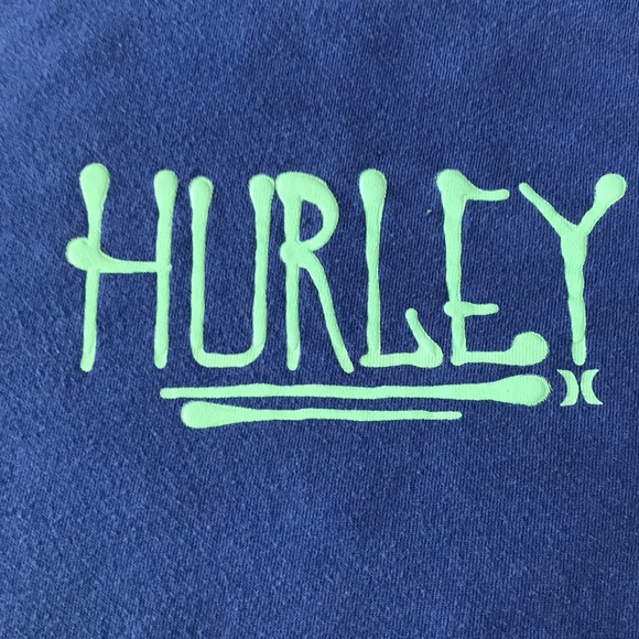Hurley Boys Shirt, Colour is Blue with neon green words on it, Size is M - Picture 2 of 8
